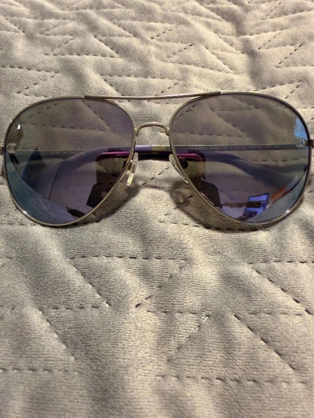CHANEL 4189-T-Q c.124/25 Aviator Sunglasses Silver Purple Mirrored 59-14 135